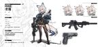  absurdres animal_ear_fluff animal_ears assault_rifle bare_shoulders black_jacket black_skirt black_thighhighs blue_eyes blue_hair blue_necktie bulletproof_vest commentary_request fox_ears fox_girl fox_tail full_body gun handgun highres holding holding_gun holding_weapon jacket looking_at_viewer magazine_(object) multiple_views necktie original porcelainsphere portrait rifle scope shoes skirt standing tail thighhighs weapon white_hair 