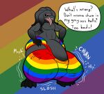  alien ambiguous_gender ambiguous_prey anthro anthro_pred ball_bulge balls balls_outline barely_contained barely_contained_penis big_balls big_bulge big_butt big_penis black_highlights black_sclera bulge butt calling_for_help churning_balls clothed clothed_anthro clothed_male clothing cock_vore detailed_bulge dialogue digital_drawing_(artwork) digital_media_(artwork) english_text facial_scar fangs genital_outline genitals gloves_(marking) hand_imprint hands_on_hips hands_on_own_hips hi_res highlights_(coloring) huge_balls huge_bulge huge_penis hyper hyper_balls hyper_bulge hyper_genitalia hyper_penis imprint kanida kanida_(kanida) leg_markings lgbt_pride looking_at_viewer male male_anthro male_pred markings motion_lines muffled muffled_speech multicolored_body multicolored_clothing multicolored_thong multicolored_underwear multiple_prey navel open_mouth pattern_clothing pattern_thong pattern_underwear penile penis penis_base penis_outline pride_color_clothing pride_color_thong pride_color_underwear pride_colors pseudo_hair rainbow rainbow_background rainbow_flag rainbow_pride_flag rainbow_symbol scar simple_background six-stripe_rainbow_pride_colors sloshing_balls socks_(marking) solo speech_bubble squirming struggling struggling_prey talking_to_another talking_to_prey teeth tentacle_hair tentacles text thick_thighs thong thong_only tongue tongue_out topless underwear underwear_only unwilling_prey vore white_eyes 