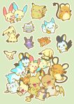  berry_(pokemon) black_eyes closed_eyes commentary_request dedenne drooling emolga frown green_background highres joo_gumoon lying mimikyu minun morpeko morpeko_(full) morpeko_(hangry) no_humans open_mouth pachirisu pawmi pichu pikachu plusle pointing pokemon pokemon_(creature) pokemon_focus puffy_cheeks raichu red_eyes simple_background sitrus_berry sleeping smile tears togedemaru 