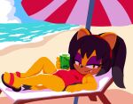  2026 absurd_res anthro beach beach_umbrella belly beverage black_hair black_nose breasts chair clothing cloud container cup detailed_background domestic_cat eyelashes eyeshadow fangs featureless_feet feet felid feline felis female footwear furniture generation_3_pokemon hair half-closed_eyes hi_res hidden_character holding_beverage holding_container holding_cup holding_object honey_the_cat legendary_pokemon looking_at_viewer lying makeup mammal mouth_closed narrowed_eyes nintendo on_back one-piece_swimsuit overweight overweight_anthro overweight_female parasol parukoenjoyer pokemon pokemon_(species) purple_eyeshadow red_hairband regirock sand sandals sea sega shoes side_view small_breasts snaggle_tooth solo sonic_the_fighters sonic_the_hedgehog_(series) swimwear teeth twintails_(hairstyle) water widescreen yellow_eyes 
