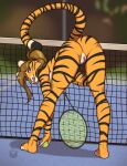  anthro ball bedroom_eyes butt digital_media_(artwork) feet felid female fingers fur genitals hair half-closed_eyes holding_ball holding_object holding_tennis_racket inktiger licking licking_lips licking_own_lips looking_at_viewer looking_back mammal narrowed_eyes net nude outdoor_nudity outside pantherine seductive self_lick solo sport stripes tail tennis tennis_ball tennis_court tennis_net tennis_racket tiger toes tongue tongue_out vulva 