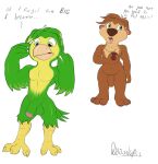  absurd_res after_transformation anthro avian_feet daison_the_fox flaccid food fruit genitals green_body hi_res humanoid_genitalia humanoid_penis javan_(species) male nude nut_(fruit) ollie_(swapped) penis plant pookoo slightly_chubby solo 