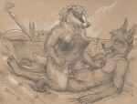  absurd_res anthro badger breasts cadmiumtea canid canine canis cowgirl_position duo european_badger farm_equipment female from_front_position genitals hex_(satanic-furry) hi_res hoe jackal looking_pleasured male male/female mammal medium_story meles monochrome mustelid musteline on_bottom on_top penetration penis piercing seed seedbed sepia sex story tools vaginal vaginal_penetration wheelbarrow 