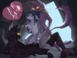  anthro antlers belly big_belly big_breasts blue_hair bodily_fluids breast_play breasts canid cave countershading cowgirl_position cum cum_in_vagina cum_inside deer double_penetration dripping_milk ear_piercing ear_ring emmy_(umbrafang) female fingers from_front_position fur genital_fluids genitals grabbing_own_breast grey_body grey_fur group group_sex hair hand_on_hip hi_res hooved_fingers hooves horn internal knot knotted_penis lactating male male/female mammal new_world_deer on_bottom on_top orgasm penetration penis piercing ponytail pregnant projectile_lactation reindeer ring_piercing sex taran_tiny_tino thick_thighs threesome trio vulva yellow_eyes 