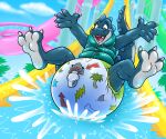  animate_inanimate anthro big_diaper clothed clothing diaper dinosaur feet_up hands_up hi_res inflatable inflatable_diaper inflatable_vest living_inflatable looking_down male mapimoo_(artist) open_mouth pattern_diaper pool_toy prehistoric_species pull-ups_(diaper) reptile saurischian scalie skipper_(zoran) slide smile solo swim_vest tail theropod tyrannosaurid tyrannosauroid tyrannosaurus tyrannosaurus_rex unclean_diaper water water_slide waterlogged_diaper wearing_diaper 