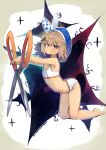  1girl absurdres amanogawa_shiina amanogawa_shiina_(sailor) arms_up barefoot belly beret blonde_hair blue_hat blue_nails bob_cut bow bra breasts choppy_bangs closed_mouth colored_inner_hair commentary constellation_print english_commentary hair_between_eyes hair_bow hair_ornament hairclip hat highres holding holding_scissors kneeling large_scissors leaning_on_object looking_at_viewer manapointbasic medium_hair multicolored_hair navel official_alternate_hairstyle orange_trim outline panties parallel_hairclips phase_connect purple_eyes purple_hair scissors scissors_hair_ornament signature small_breasts solo sports_bra sports_panties star_(sky) starry_sky_background underwear underwear_only virtual_youtuber weapon white_background white_bra white_panties 