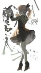  1other absurdres akiyama_mizuki black_dress black_ribbon black_shoes blurry blurry_background bone closed_eyes closed_mouth commentary dress drill_hair drill_ponytail drill_sidelocks full_body hair_ribbon hands_up high_heels high_side_ponytail highres lace lace_sleeves long_hair long_sidelocks multiple_others nail_polish official_alternate_costume otome_kaibou_(vocaloid) pink_hair ponytail project_sekai red_nails ribbon ribs serien shoes short_dress side_ponytail sidelocks simple_background skeleton smile solo u_u white_background 