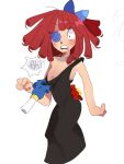  asymmetrical_gloves black_dress black_eyes blue_bow blue_gloves blush bow button_eyes buttons clothes_pull commentary disembodied_hand dress dress_pull gloves hair_bow jewelry mismatched_gloves necklace official_alternate_costume pearl_necklace pomni_(the_amazing_digital_circus) ragatha_(the_amazing_digital_circus) red_gloves red_hair sleeveless sleeveless_dress the_amazing_digital_circus toast12792 yuri 