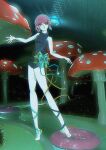  absurdres aqua_bow aqua_ribbon baizhi10989 bare_arms bare_shoulders barefoot blue_one-piece_swimsuit blue_ribbon bow brown_eyes ceiling children's_day chinese_commentary commentary_request dot_nose eyes_visible_through_hair grass green_bow happy highres indoors innertube leg_ribbon looking_at_viewer mushroom nikki_(nikki) nikki_(series) one-piece_swimsuit open_mouth photo_background pink_hair ribbon ribbon-trimmed_swimsuit ribbon_trim river short_hair smile story_in_commentary swim_ring swimsuit tile_ceiling tile_floor tiles tiptoes turtleneck two-tone_bow waist_bow waterpark 