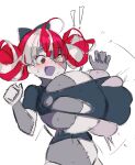  ! !! 1girl absurdres ahoge alternate_breast_size_(larger) black_bow blunt_ends blush bow breasts colored_skin double_bun erroz_(errozthewhite) gradient_eyes green_eyes grey_skin hair_bow hair_bun heterochromia highres hololive hololive_indonesia kureiji_ollie large_breasts long_hair mismatched_pupils multicolored_eyes multicolored_hair multicolored_skin patchwork_skin red_eyes red_hair simple_background solo stitched_arm stitched_face stitched_torso stitches surprised torn_clothes two-tone_skin white_background white_hair white_skin yellow_eyes zombie 