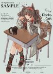  1girl :/ absurdres angelina_(arknights) animal_ear_fluff animal_ears arknights black_collar black_gloves black_shirt black_socks brown_hair chair chinese_commentary coat collar commentary_request desk dot_nose earpiece english_text expressionless fox_ears fox_girl fox_tail full_body gloves grey_background hairband head_rest highres hood hood_down hooded_coat infection_monitor_(arknights) jacket kneehighs long_hair long_sleeves looking_at_viewer medium_hair multicolored_hairband open_clothes open_coat open_jacket open_mouth red_hairband red_jacket ri_zhong sample_watermark school_chair school_desk shirt shoes simple_background single_off_shoulder sitting sneakers socks solo striped_clothes striped_hairband tail tail_raised twintails twirling_hair two-sided_gloves two-tone_hairband unworn_gloves watermark white_coat white_gloves 