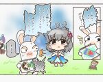  2020 2_panel_comic accessory ambiguous_anthro ambiguous_gender anthro arms_bent bangs black_border black_eyes blue_clothing blue_dress blue_eyes bodily_fluids book book_in_mouth border brown_eyes cel_shading charisuke chibi clothed clothed_female clothed_human clothing colored comic crossover crying cygames dialogue digital_drawing_(artwork) digital_media_(artwork) dot_eyes drawing_(object) dress duo_focus elemental_creature ellipsis eye_contact eyebrow_through_hair eyebrows featureless_crotch featureless_legs female female_human flora_fauna flower flower_in_hair footwear frown fur furrowed_eyebrows gesture grass grey_hair group hair hair_accessory hand_gesture hi_res holding_book holding_object holding_sketchbook human idolmaster idolmaster_cinderella_girls japanese_description japanese_text lagomorph larger_female larger_human legless lidded_eyes light lighting long_ears looking_at_another mammal medium_hair mitten_hands mole_under_eye multicolored_body no_eyebrows noseless nude nude_ambiguous nude_anthro open_clothing open_frown open_mouth open_shirt open_topwear pink_flower pink_mouth plant plant_pot potted_plant purple_flower rabbid raving_rabbids rayman_(series) shaded shirt shoes short_legs simple_eyes size_difference sketchbook sky smaller_ambiguous smaller_anthro speech_bubble standing sweat sweatdrop sweaty_face talking_to_another tan_body tan_eyelids tan_face tan_inner_ear tan_skin teal_eyes tears tears_of_sadness text topwear translation_request translucent translucent_hair two_tone_body ubisoft white_body white_clothing white_footwear white_fur white_shoes yume_narumiya 