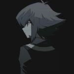  1boy ahoge arms_at_sides black_background commentary_request facing_away grey_eyes grey_hair grey_jacket greyscale hai_(haihki) hair_slicked_back jacket long_sidelocks looking_ahead male_focus monochrome popped_collar sidelocks upper_body yu-gi-oh! yu-gi-oh!_gx yuki_judai 