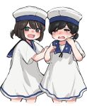  2girls black_eyes black_hair blue_sailor_collar bob_cut brown_eyes cropped_legs crying daitou_(kancolle) dress feet_out_of_frame hat hiburi_(kancolle) high_ponytail highres kantai_collection karin_bluez3 low_ponytail multiple_girls sailor_collar sailor_dress sailor_hat short_hair short_sleeves sidelocks simple_background tears white_background white_dress white_headwear 