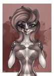  anthro artist_catd blood bodily_fluids catd domestic_cat felid feline felis female fingers front_view grimdark grin hair hi_res looking_at_viewer mammal nosebleed oc:margaret_never smile smiling_at_viewer solo wounded 