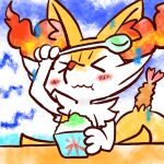  >_< 1:1 2022 ambiguous_anthro ambiguous_gender annyui0611 anthro biped blush bodily_fluids brain_freeze braixen canid cjk_character dessert digital_drawing_(artwork) digital_media_(artwork) emanata eyes_closed food front_view generation_6_pokemon hi_res japanese_description mammal nintendo object_in_tail pokemon pokemon_(species) puffed_cheeks shaved_ice shrimp_(food) snout solo sweat sweatdrop tail translated_description 