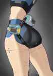  1girl absurdres android ass ass_focus from_behind grey_background highres i_s_s_h_i_n joints navel qingyi_(zenless_zone_zero) robot robot_girl robot_joints shorts simple_background solo thighs zenless_zone_zero 
