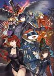  absurdres akechi_goro amamiya_ren arsene_(persona_5) ascot baton_(weapon) belt black_bodysuit black_choker black_coat black_feathers black_gloves black_hair black_jacket black_leotard black_mask black_necktie black_scarf black_shorts blonde_hair blue_bodysuit blue_eyes blue_hair blue_hat blue_shirt bodysuit bow braid breasts brown_eyes brown_hair caroline_(persona_5) catsuit cavalier_hat choker cleavage clipboard coat coattails commentary crow_(persona_5) crown_braid demon_(megami_tensei) epaulettes expandable_baton eyepatch feathers fox_(persona_5) full-length_zipper gloves gold_belt grey_hair hair_bow hair_bun hat hat_feather highres holding holding_baton_(weapon) holding_clipboard holding_lead_pipe holding_mask holding_sword holding_weapon jacket joker_(persona_5) justine_(persona_5) katana kepi kitagawa_yusuke lead_pipe leotard long_hair long_sleeves looking_at_viewer mask medium_breasts military_hat morgana_(persona_5) necktie niijima_makoto no_mask noir_(persona_5) okumura_haru oracle_(persona_5) orange_hair panther_(persona_5) persona persona_(summon) persona_5 persona_5_the_royal pink_gloves pink_shirt ponytail puffy_shorts purple_gloves queen_(persona_5) red_bodysuit red_bow red_eyes red_gloves red_hair sakamoto_ryuji sakura_futaba scarf shirt short_hair shorts shoulder_spikes siblings skull_(persona_5) spikes sword tailcoat takamaki_ann teaz917 twins twintails untranslatable_commentary vest violet_(persona_5) weapon white_ascot white_gloves wings yellow_eyes yellow_gloves yoshizawa_kasumi zipper 