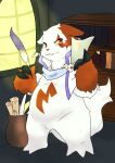  absurd_res anthro belly facial_hair hi_res khuanzg loose_feather male mature_male mustache nintendo pok&eacute;mon pok&eacute;mon_(species) quill slightly_chubby solo store video_games zangoose 