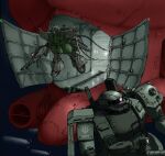  1980s_(style) beam_rifle cable chivvay-class_heavy_cruiser commentary_request derivative_work energy_gun enteburg fleet fusion gelgoog graphite_(medium) gun gundam gundam_thunderbolt hangar machine_gun mecha mecha_focus mobile_suit mobile_suit_gundam no_humans o'neill_cylinder one-eyed_mecha open_hatch original redesign retro_artstyle robot roundel scan science_fiction shield space space_habitat spacecraft spacecraft_interior traditional_media weapon zaku_ii zeon zero_gravity 