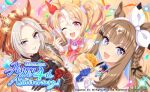  3girls :d ;d ahoge almond_eye_(the_changer)_(umamusume) almond_eye_(umamusume) animal_ears anniversary argyle_background ascot bare_shoulders black_ascot black_gloves black_ribbon blonde_hair blue_collar blue_eyes blue_gem blue_gloves blue_hair blunt_bangs bow bowtie braid breasts brown_hair bubble_tea buttoned_cuffs buttons cape chain chinese_commentary chinese_text cleavage collar collarbone colored_inner_hair commentary_request company_name confetti copyright_name copyright_notice crossed_arms cup curtained_hair detached_collar detached_sleeves drink drinking_straw ear_covers epaulettes fingerless_gloves floating_headgear food frilled_shirt frilled_wrist_cuffs frills fur-trimmed_cape fur_trim fusaichi_pandora_(assorted_cuteness)_(umamusume) fusaichi_pandora_(umamusume) gem gloves gold_chain green_gem hair_bow hair_ornament hair_ribbon hair_scrunchie hairband hairclip happy_anniversary headgear heart-shaped_ornament highres holding holding_cup holding_drink holding_food horse_ears horse_girl jacket jellyfish_cut jewelry keyhole_neckline long_hair long_sleeves looking_at_viewer mismatched_ear_covers multicolored_hair multicolored_nails multiple_girls multiple_hairclips necklace off-shoulder_shirt off_shoulder official_art one_eye_closed open_mouth orange_hair orfevre_(control)_(umamusume) orfevre_(umamusume) pink_collar purple_eyes pursed_lips red_eyes red_hair red_nails red_streaks ribbon scrunchie second-party_source shirt side_braid sidelocks single_ear_cover sleeve_cuffs smile sparkle sparkling_hair streaked_hair symbol-shaped_pupils traditional_chinese_commentary traditional_chinese_text twintails umamusume white_collar white_hair white_hairband white_jacket white_shirt white_sleeves wrist_cuffs x-shaped_pupils yellow_nails 