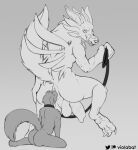  absurd_res anal anthro anus canid canine deep_rimming digimon digimon_(species) domination duo hi_res leash male male/male mammal monochrome oral petplay puffy_anus raised_leg rimming roleplay sex simple_background size_difference viola_bat weregarurumon 