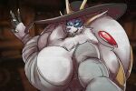  anthro big_breasts blue_eyes breasts capcom chest_tuft cleavage clothed clothing cosplay female glowing glowing_eyes lady_dimitrescu_(resident_evil) legendary_pok&eacute;mon looking_at_viewer nintendo pok&eacute;mon pok&eacute;mon_(species) pose reddandwhyte resident_evil solgaleo solo tight_clothing tuft video_games 