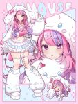  1girl :q ;q bow breasts chibi cinnamoroll cleavage cropped_jacket demon_tail garter_straps hair_bow hair_ornament highres ichiko_1234 indie_virtual_youtuber ironmouse jacket long_hair midriff multicolored_hair navel one_eye_closed open_clothes open_jacket pink_bow pink_hair purple_eyes purple_hair shoes single_garter_strap skirt streaked_hair tail tail_bow tail_ornament thighhighs tongue tongue_out virtual_youtuber white_jacket white_shoes white_skirt 