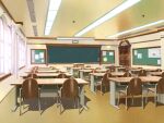  analog_clock bulletin_board ceiling ceiling_light chair chalkboard classroom clock curtains day desk door film_grain game_asset indoors no_humans non-web_source official_art scenery school school_chair school_desk self-datamine shadow speaker suisei_tenshi_primaveil_zwei sunlight table visual_novel_cg wall_clock window 