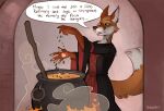  anthro boiling canid canine cauldron comic emerald_(gem) english_text female fox gem gown green_eyes herbs hi_res hisseefit mammal pendant silva_vernalis sketch solo speech_bubble text witchcraft 