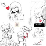  >_< 2others 3girls :3 animal_ears armor blush carrying carrying_person cat_ears cat_girl commentary deer_girl deltarune english_commentary english_text expressionless game_screenshot_inset gloves greyscale hair_over_eyes heart highres holding holding_letter index_fingers_together kaibootsu kiss kissing_forehead kris_(dark_world)_(deltarune) kris_(deltarune) letter looking_at_mirror mad_mew_mew medium_hair mirror monochrome multiple_girls multiple_others noelle_holiday other_with_female partially_colored partially_submerged princess_carry red_soul_(utdr) reptile_girl screenshot_inset soul_(character)_(deltarune) soul_(utdr) spoilers spot_color susie_(deltarune) third_wheel utdr_(toby_fox) yuri 
