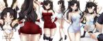  1girl :q absurdres alcohol alternate_costume animal_ear_hairband animal_ears arms_up artist_name artoria_pendragon_(fate) artoria_pendragon_(lancer_alter)_(fate) artoria_pendragon_(lancer_alter)_(fate)_(cosplay) artoria_pendragon_(royal_icing)_(fate) artoria_pendragon_(royal_icing)_(fate)_(cosplay) ass ass_peek ass_press back bare_shoulders black_boots black_choker black_garter_belt black_gloves black_hair black_nails black_panties black_shoes black_thighhighs blue_choker blue_dress blue_nails blush bodycon boots bottle bracelet breasts brown_pantyhose champagne champagne_bottle champagne_flute choker collarbone commentary_request cosplay covered_navel cup detached_sleeves dress drinking_glass earrings evening_gown fake_animal_ears fashion fate/grand_order fate_(series) from_behind full_body garter_belt garter_straps gloves gold_thighlet gradient_background grey_background grin hair_ribbon hairband hands_up high_heels highres holding holding_bottle holding_cup hoop_earrings impossible_clothes impossible_dress ishtar_(fate) jewelry knee_up legs leotard lingerie long_hair looking_at_viewer looking_back medium_breasts multiple_views nail_polish necklace one_eye_closed open_mouth paid_reward_available panties pantyhose parted_bangs playboy_bunny profile rabbit_ear_hairband rabbit_ears red_dress red_eyes ribbon see-through_clothes shoes short_dress sideways_mouth simple_background sitting sleeveless sleeveless_dress small_breasts smile standing thigh_boots thighhighs thighlet thighs tiara tight_clothes tight_dress tongue tongue_out twitter_username two_side_up undersized_clothes underwear underwear_only v very_long_hair white_leotard wrist_cuffs xkzan 