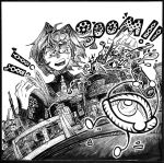  ! !! 1girl alchemy ange_katrina ange_katrina_(1st_costume) book border cauldron commentary_request creature explosion eye_symbol fisheye greyscale hair_between_eyes hair_intakes hair_ornament hairclip hands_up highres holding holding_book holding_ladle holding_test_tube ladle long_sleeves looking_at_object medium_hair monochrome nijisanji open_book open_mouth pen_(medium) shou-star sound_effects sparkle spilling surprised sweatdrop teeth test_tube test_tube_rack traditional_media upper_teeth_only virtual_youtuber 