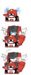  2boys autobot blue_eyes chibi chibi_only firefighter highres inferno_(transformers) mecha mine_wtf multiple_boys red_alert_(transformers) robot shoulder_cannon transformers wheel 