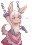  ambiguous_gender anthro bdsm blush bodily_fluids bondage bound chain clothed clothing crying disembodied_hand duo emolga_1_(artist) fur handcuffs hi_res lagomorph made_in_abyss mammal multicolored_body multicolored_fur nanachi narehate shackles solo_focus tan_body tears two_tone_body two_tone_fur video_games yellow_eyes 