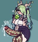  >_< 1girl blue_hair blush bow breasts ceres_fauna ceres_fauna_(jirai_kei) choker commentary cowboy_shot english_commentary flower flying_sweatdrops food fruit futanari gigantic_penis gigantic_testicles gradient_hair green_hair hair_flower hair_ornament hair_over_one_eye heart heart-shaped_pupils highres holding holding_food hololive hololive_english large_breasts licking lime_(fruit) limebreaker meme multicolored_hair penis penis_tattoo precum single_sleeve_past_wrist skirt solo symbol-shaped_pupils tattoo testicle_tattoo testicles thour_(meme) twintails twitching_penis two-tone_hair underboob 