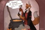  boiling canid canine cauldron comic cup emerald_(gem) female fox gem gown green_eyes hi_res hisseefit mammal pendant pouring satisfied satisfied_look silva_vernalis sketch smile solo sound_effects text thought_bubble witchcraft 