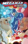  android arm_cannon armor armored_boots beard black_shirt blue_armor blue_bodysuit blue_boots blue_eyes blue_gloves blue_helmet bodysuit boots capcom clenched_teeth confrontation copyright_logo copyright_name cover cover_page dr._light_(mega_man) dr._wily_(mega_man) english_text evil_smile facial_hair fighting_stance flying full_beard gears gloves grey_hair headphones helmet highres joints knee_boots lab_coat logo mechanical_boots mega_man_(character) mega_man_(classic) mega_man_(series) mustache necktie numbered official_art open_mouth opposing_sides powering_up robot_ears robot_joints rush_(mega_man) ryan_jampole screaming serious shirt smile teeth udon_entertainment weapon white_hair white_shirt 