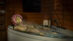  16:9 3d_(artwork) 4k absurd_res anthro bathtub breasts candle digital_media_(artwork) dongly12 equid equine female fluttershy_(mlp) friendship_is_magic hair hasbro hi_res lit_candle mammal my_little_pony nipples nude partially_submerged pegasus pink_hair solo water wet_hair widescreen wings yellow_body 