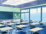  bulletin_board ceiling ceiling_light chair chalkboard classroom desk door film_grain game_asset indoors mahou_senshi_(series) mahou_senshi_princess_tear no_humans non-web_source official_art scenery school school_chair school_desk self-datamine tile_floor tiles visual_novel_cg window 