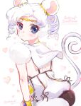  &lt;3 animal_humanoid blue_eyes curled_tail english_text female hair hi_res humanoid jewelry looking_back maco_(artist) mammal mammal_humanoid mouse_humanoid murid murid_humanoid murine murine_humanoid necklace pastel rodent rodent_humanoid sailor_iron_mouse_(sailor_moon) sailor_moon_(series) simple_background solo text white_background white_hair 