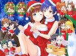  6+girls ;) akizuki_ritsuko amami_haruka animal_ear_hairband animal_ears antlers black_thighhighs blue_hair blush bow brown_eyes chibi christmas_wreath commentary_request deer_antlers deer_ears dress fake_animal_ears fake_antlers fur-trimmed_dress fur-trimmed_headwear fur_trim futami_ami futami_mami ganaha_hibiki green_eyes hagiwara_yukiho hair_bow hairband hat highres holding_hands horns hoshii_miki idolmaster idolmaster_(classic) kikuchi_makoto kisaragi_chihaya kisaragi_ichigo long_hair long_sleeves minase_iori miura_azusa multiple_girls one_eye_closed otonashi_kotori red_dress red_hat santa_costume santa_hat shijou_takane short_hair sitting sleeveless sleeveless_dress smile takatsuki_yayoi thighhighs wreath yellow_bow yuri 