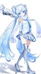  123haruno_oto 1girl ahoge aqua_eyes aqua_hair armpits arms_up blue_hair blue_necktie blue_trim blush boots closed_mouth commentary detached_sleeves earmuffs full_body gradient_hair grey_skirt hair_between_eyes hair_ornament hatsune_miku headphones headset highres long_hair long_sleeves looking_at_viewer mittens multicolored_hair necktie pleated_skirt scarf shiny_clothes shirt shovel skirt sleeveless sleeveless_shirt snow_shovel snowflake_print snowflakes solo standing thick_thighs thigh_boots thighs tie_clip twintails very_long_hair vocaloid white_background white_mittens white_scarf wide_sleeves yuki_miku yuki_miku_(2011) zettai_ryouiki 