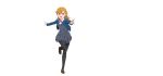  1girl :d anime_coloring black_pantyhose blue_jacket brown_shoes collared_shirt cowlick dress full_body grey_dress hair_between_eyes highres jacket loafers long_hair long_sleeves looking_at_viewer love_live! love_live!_superstar!! neck_ribbon negative_space official_art open_clothes open_hands open_jacket open_mouth orange_hair outstretched_arms pantyhose pinafore_dress purple_eyes red_ribbon ribbon school_uniform shibuya_kanon shirt shoes short_dress simple_background sleeveless sleeveless_dress smile solo standing standing_on_one_leg tachi-e teeth transparent_background upper_teeth_only white_shirt winter_uniform yuigaoka_school_uniform 