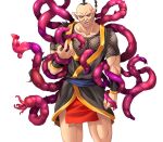  1boy bald black_hair braid fangs fishnet_top fishnets game_asset houou_senki_maimu japanese_clothes kinmedai_pink male_focus muscular non-web_source official_art open_mouth pointy_ears saramanda self-datamine simple_background single_braid smile solo tachi-e tentacles tentacles_on_male transparent_background variant_set 
