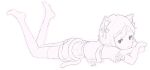  1girl :< animal_ear_fluff animal_ears animated animated_gif arm_pillow cat_ears cat_girl cat_tail closed_mouth crossed_arms double-parted_bangs feet_up from_side frown full_body hair_ribbon head_rest highres long_hair looking_at_viewer looking_to_the_side looping_animation low_twintails lying monochrome no_shoes nyasm on_stomach original outline ribbon shirt short_sleeves shorts signature solo swinging_legs tail the_pose thighhighs transparent_background twintails 