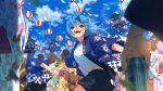  6+girls absurdres alternate_costume black_shorts blue_hair blue_haori blue_headband blue_sky blurry bow brown_hair can child clothes_writing cotton_candy day depth_of_field floral_print floral_print_kimono food green_hair hair_bow hair_bun hakurei_reimu haori hat hat_ribbon headband highres holding holding_can holding_cotton_candy holding_food holding_hands hot japanese_clothes kimono kumoi_ichirin lantern lens_flare mob_cap multiple_girls murasa_minamitsu open_mouth outdoors paper_lantern people pink_kimono print_kimono purple_tabard red_bow red_ribbon ribbon shirt shorts sky smile solo_focus summer_festival suteruko sweat tabard teeth touhou translation_request water_yoyo white_hat white_shirt yakumo_ran yakumo_yukari yukata 