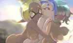  3girls :o alternate_breast_size_(larger) aqua_hair armpit_crease blonde_hair blue_hair blush bouncing_breasts breasts breasts_apart colored_extremities colored_eyelashes completely_nude cowboy_shot cross-shaped_pupils dark-skinned_female dark_skin embarrassed fang freckles from_side frye_(splatoon) girl_sandwich gradient_hair hair_over_eyes hair_over_one_eye hands_on_another's_shoulders happy heart hideyoshi_(swliyhbpe9xqqze) highres hug hug_from_behind inkling inverted_nipples lactation large_areolae large_breasts long_pointy_ears looking_at_another mechanic_(splatoon_raiders) medium_hair multicolored_hair multiple_girls nipples nude octoling onsen open_mouth outdoors pointy_ears projectile_lactation purple_hair red_eyes sandwiched shiver_(splatoon) short_eyebrows splatoon_(series) symbol-shaped_pupils tentacle_hair thick_eyebrows unaligned_breasts wet yellow_eyes 