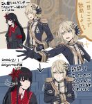  2girls absurdres aiguillette armband artist_name belt black_capelet black_coat black_gloves black_hair black_shirt black_skirt blonde_hair capelet clenched_teeth closed_mouth coat collared_shirt commentary_request crossed_arms crown curtained_hair dated diamond_hair_ornament dogeyama_um epaulettes flower gears gloves hair_flower hair_ornament hasumi_leia high_collar highres layered_skirt long_hair long_sleeves mahou_shoujo_no_majo_saiban mini_crown multiple_girls necktie nikaido_hiro open_mouth overskirt pen pleated_skirt red_armband red_eyes red_flower red_necktie red_skirt sash shirt short_hair shoulder_sash side_capelet signature skirt smile speech_bubble teeth translation_request trembling upper_teeth_only white_gloves white_shirt yellow_eyes yuri 