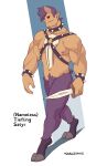  1boy absurdres bara black_hair black_sclera body_fur bracelet bulge collar colored_sclera commentary dagger dark-skinned_male dark_skin demon_horns demon_tail dungeons_&amp;_dragons english_commentary facial_hair fang fang_out full_body gith_(d&amp;d) goatee_stubble highres holding holding_dagger holding_knife holding_weapon horns jewelry knife large_pectorals looking_ahead male_focus mature_male monster_boy muscular muscular_male mustache_stubble navel navel_hair nipples o-ring o-ring_top original pectorals pointy_ears sanpaku satyr seitanicbeef_(hourlessmage) short_hair small_tail smile solo spiked_bracelet spiked_collar spikes stubble tail thighs tiefling walking weapon 